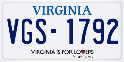 VA license plate VGS1792