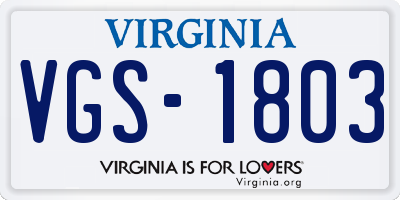 VA license plate VGS1803