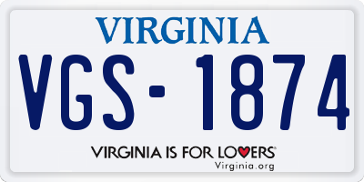 VA license plate VGS1874