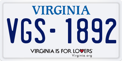 VA license plate VGS1892