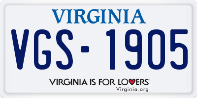 VA license plate VGS1905