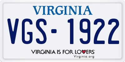VA license plate VGS1922