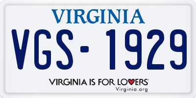 VA license plate VGS1929