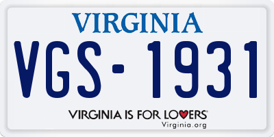 VA license plate VGS1931