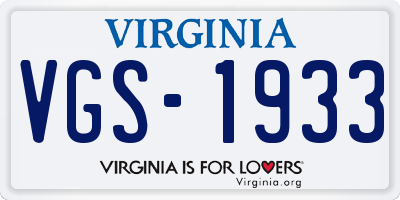 VA license plate VGS1933