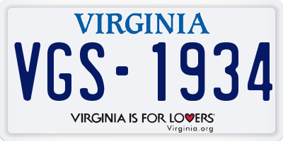 VA license plate VGS1934