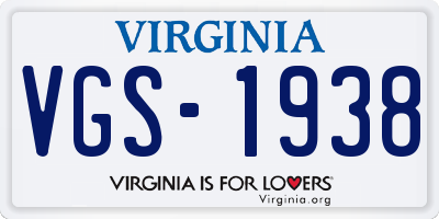 VA license plate VGS1938