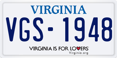 VA license plate VGS1948