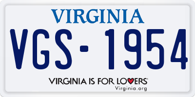 VA license plate VGS1954