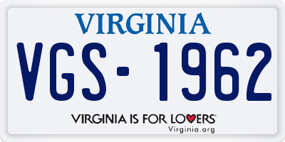 VA license plate VGS1962