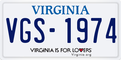 VA license plate VGS1974