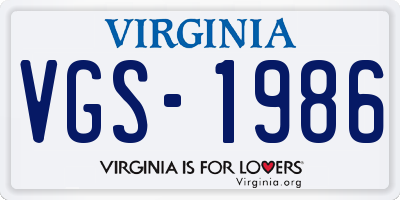 VA license plate VGS1986