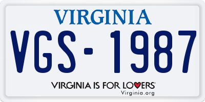 VA license plate VGS1987