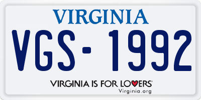 VA license plate VGS1992