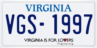 VA license plate VGS1997
