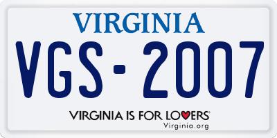 VA license plate VGS2007