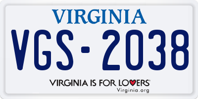 VA license plate VGS2038