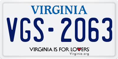 VA license plate VGS2063