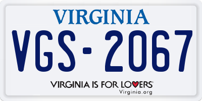 VA license plate VGS2067