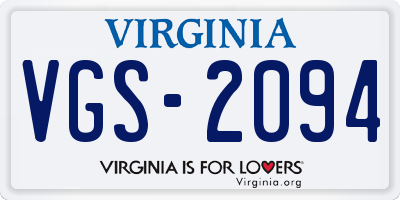 VA license plate VGS2094