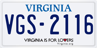 VA license plate VGS2116