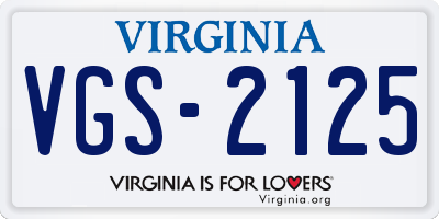 VA license plate VGS2125