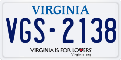 VA license plate VGS2138