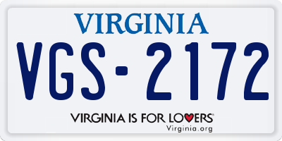 VA license plate VGS2172
