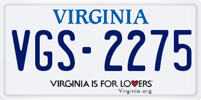 VA license plate VGS2275