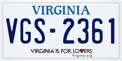 VA license plate VGS2361