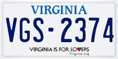VA license plate VGS2374