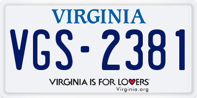 VA license plate VGS2381