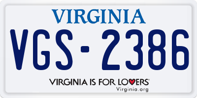 VA license plate VGS2386