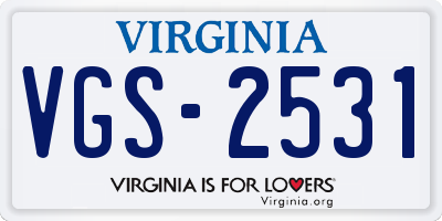 VA license plate VGS2531
