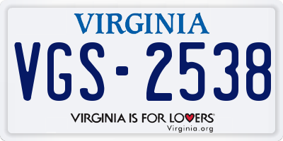 VA license plate VGS2538