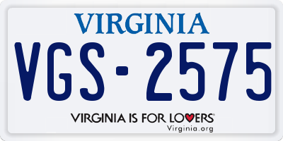 VA license plate VGS2575