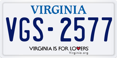 VA license plate VGS2577