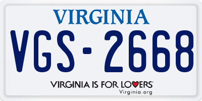VA license plate VGS2668