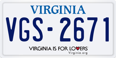 VA license plate VGS2671