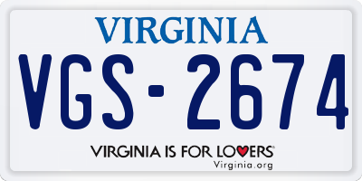 VA license plate VGS2674