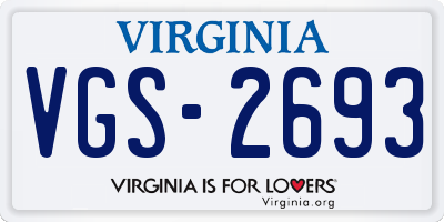 VA license plate VGS2693