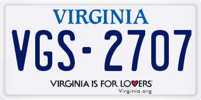 VA license plate VGS2707