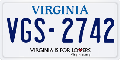VA license plate VGS2742