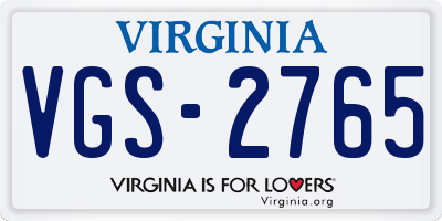VA license plate VGS2765