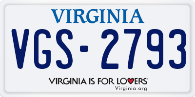 VA license plate VGS2793