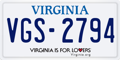 VA license plate VGS2794