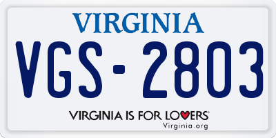 VA license plate VGS2803