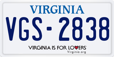 VA license plate VGS2838