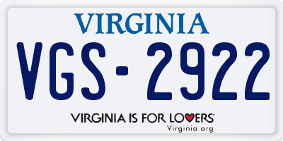 VA license plate VGS2922