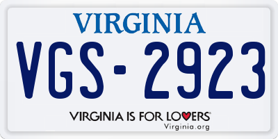 VA license plate VGS2923